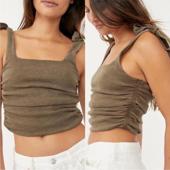 NWT Free People Boulevard Ruched Tie Strap Tank Top in Oregano - Picture 1 of 10
